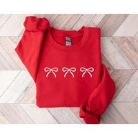 Embroidered Bow Christmas Sweatshirt Holiday Crewneck Sweater | Etsy (US)