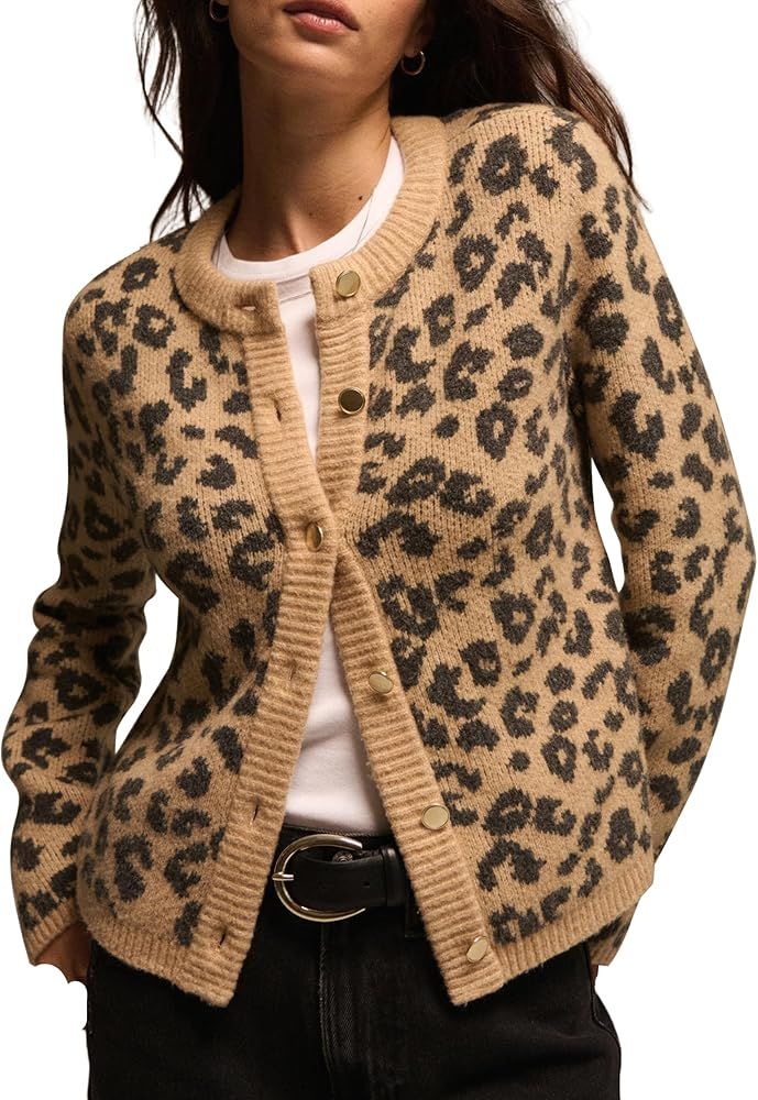 Leopard Print Cardigans for Women Cheetah Open Front Sweater Button Down Knit Fall Clothes Long S... | Amazon (US)