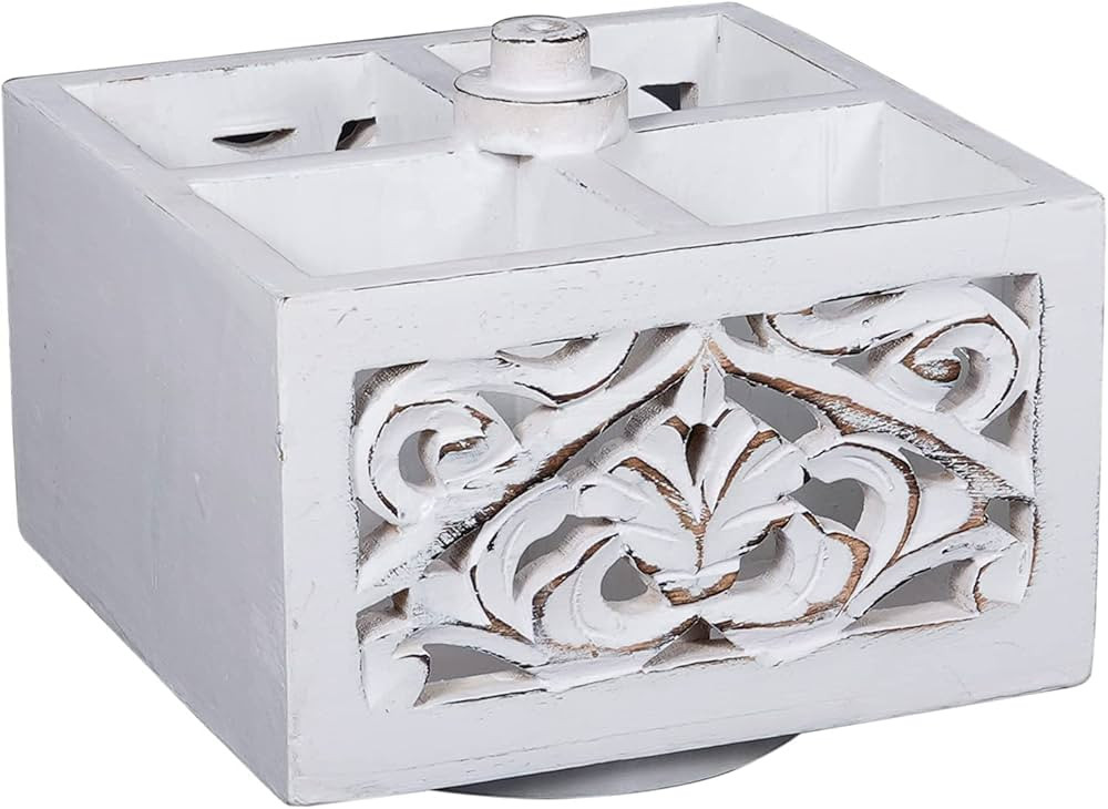 Mela Artisans Rotating Wooden Pencil Holder for Desk | Ellora, Shabby White Wood Pen Holder | Rus... | Amazon (US)