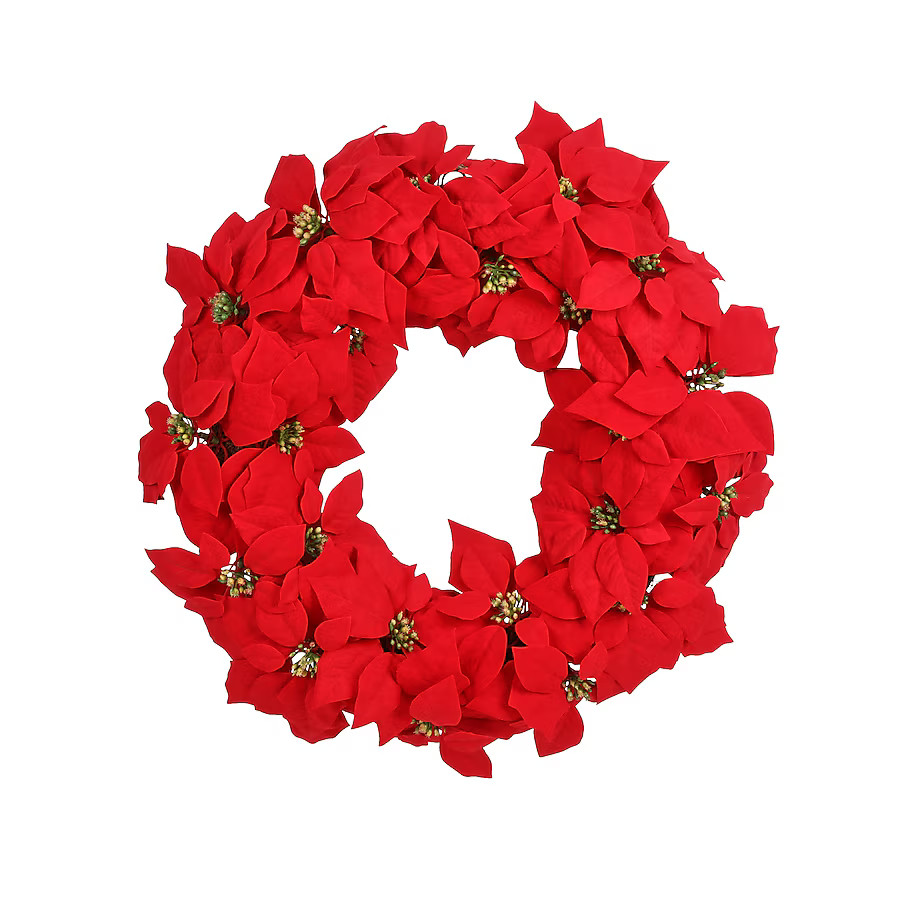 Holiday Living 28-in Indoor (non powered) Red Poinsettia Artificial Christmas Wreath | Lowe's