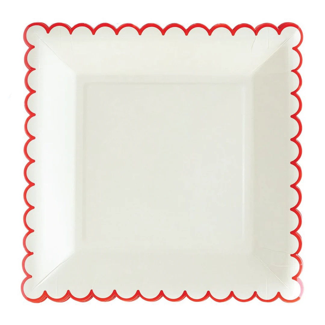 Cream & Red Scallop Lunch Plates 8ct  Kids Christmas Party  - Etsy | Etsy (US)
