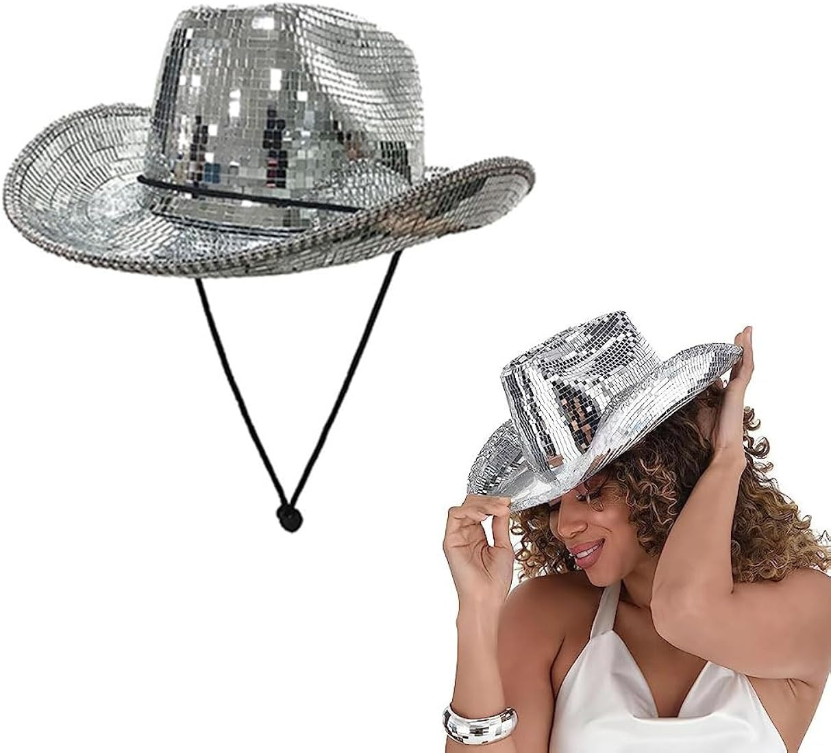 wagwit Disco Cowboy Hat Cowboy Silver Hat, Mirror Ball Cowboy Hat for Men Women, Silver Mirror Di... | Amazon (US)