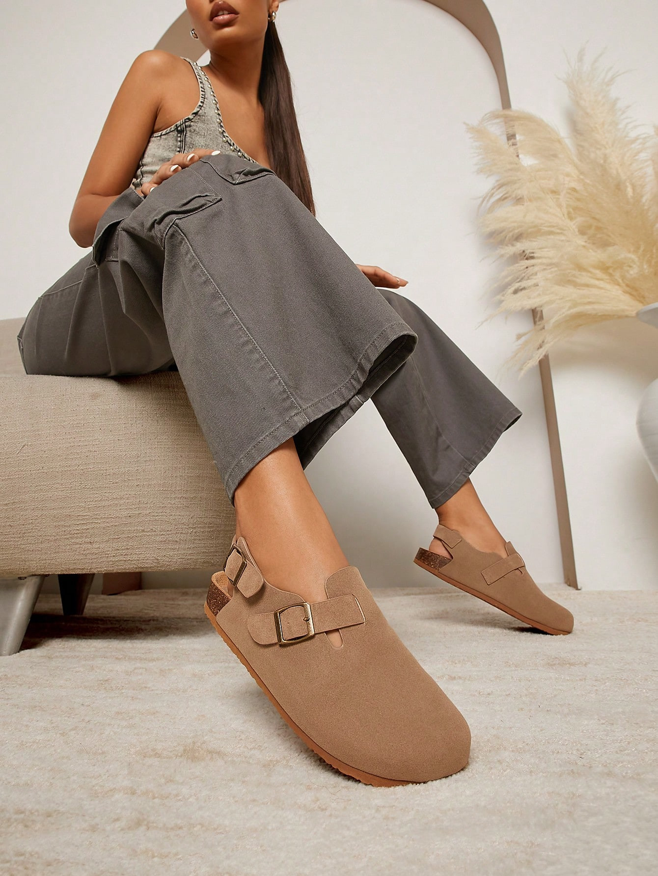 SHUZIA Women's Clog  Taupe Sling Back Potato Sandal | SHEIN