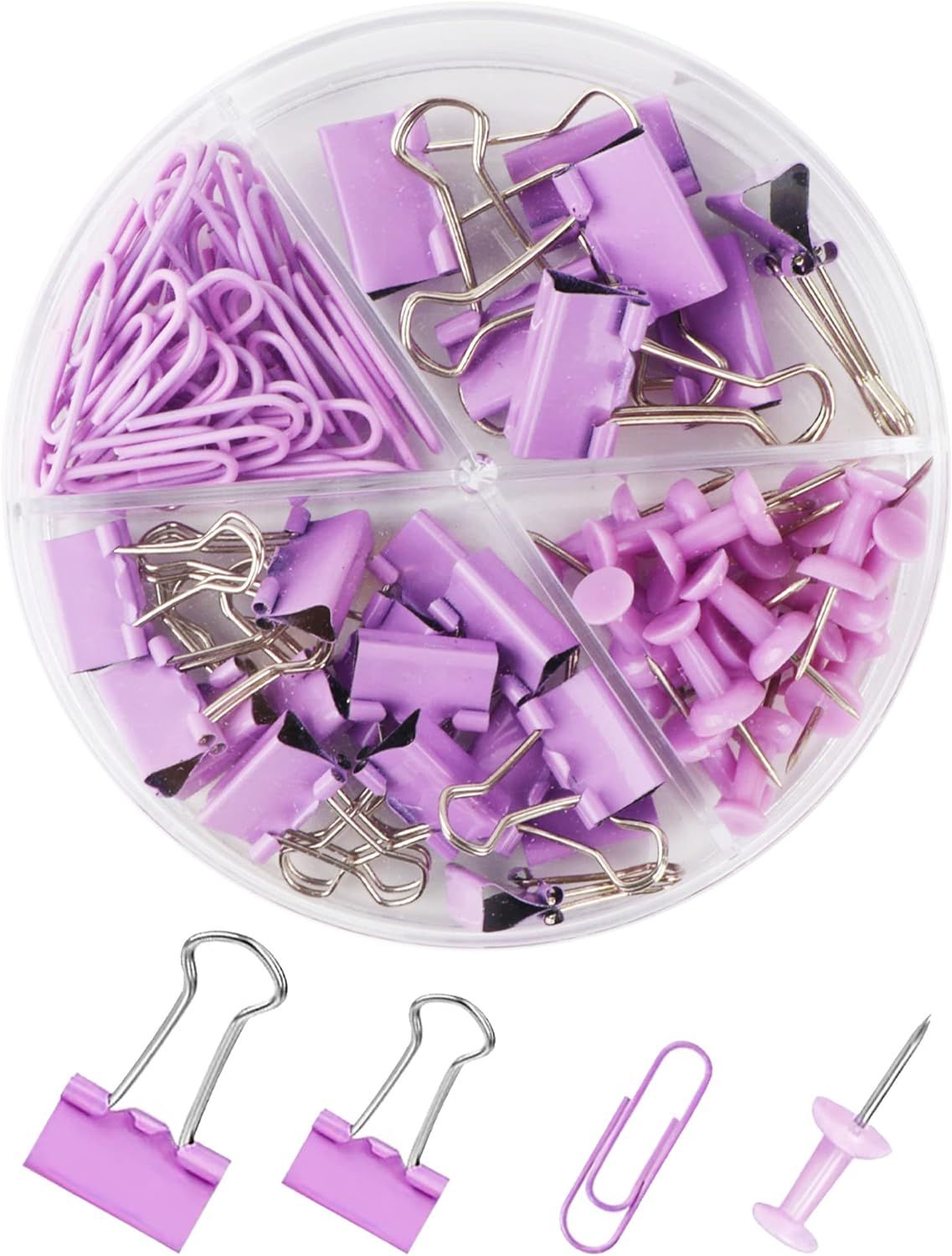 Creechwa Purple Binder Clips and Paper Clips Push Pins Tacks Sets, Total 72 PCS Assorted Sizes Of... | Amazon (US)