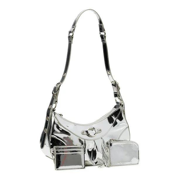 No Boundaries Women's Contemporary Hobo Handbag, Silver Mirror | Walmart (US)