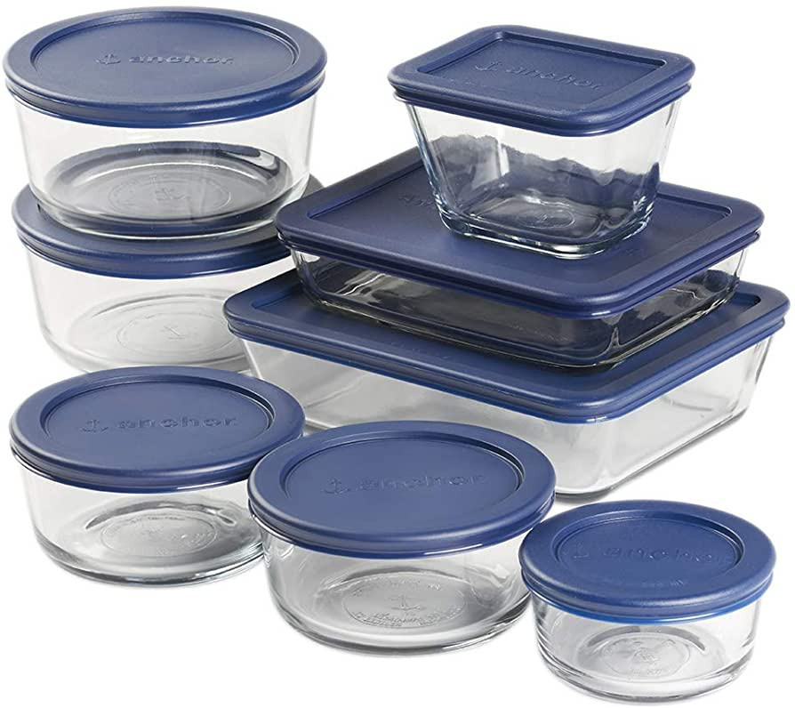 Anchor Hocking 16 Piece Round and Rectangle Glass Food Storage Containers, Space Saving Meal Prep... | Amazon (US)