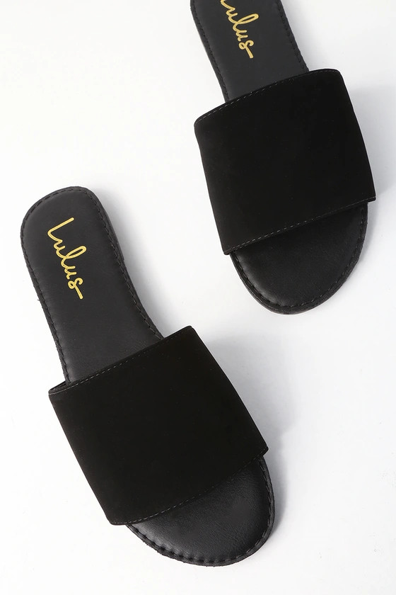 Addison Black Nubuck Slide Sandals | Lulus (US)