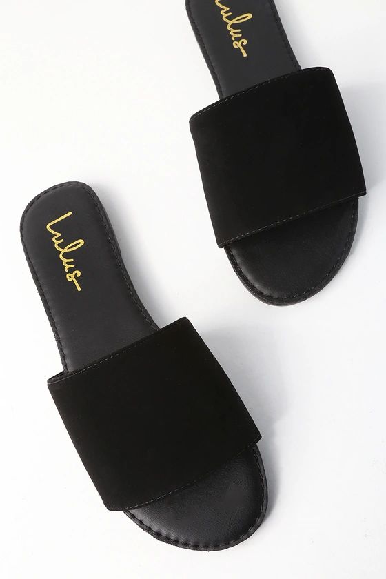 Addison Black Nubuck Slide Sandals | Lulus