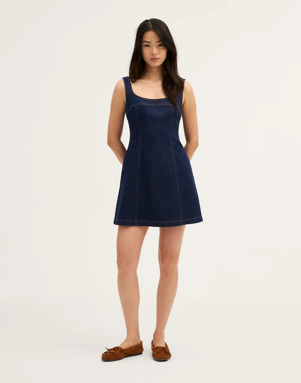 Denim Seamed Squareneck Mini Dress | Madewell