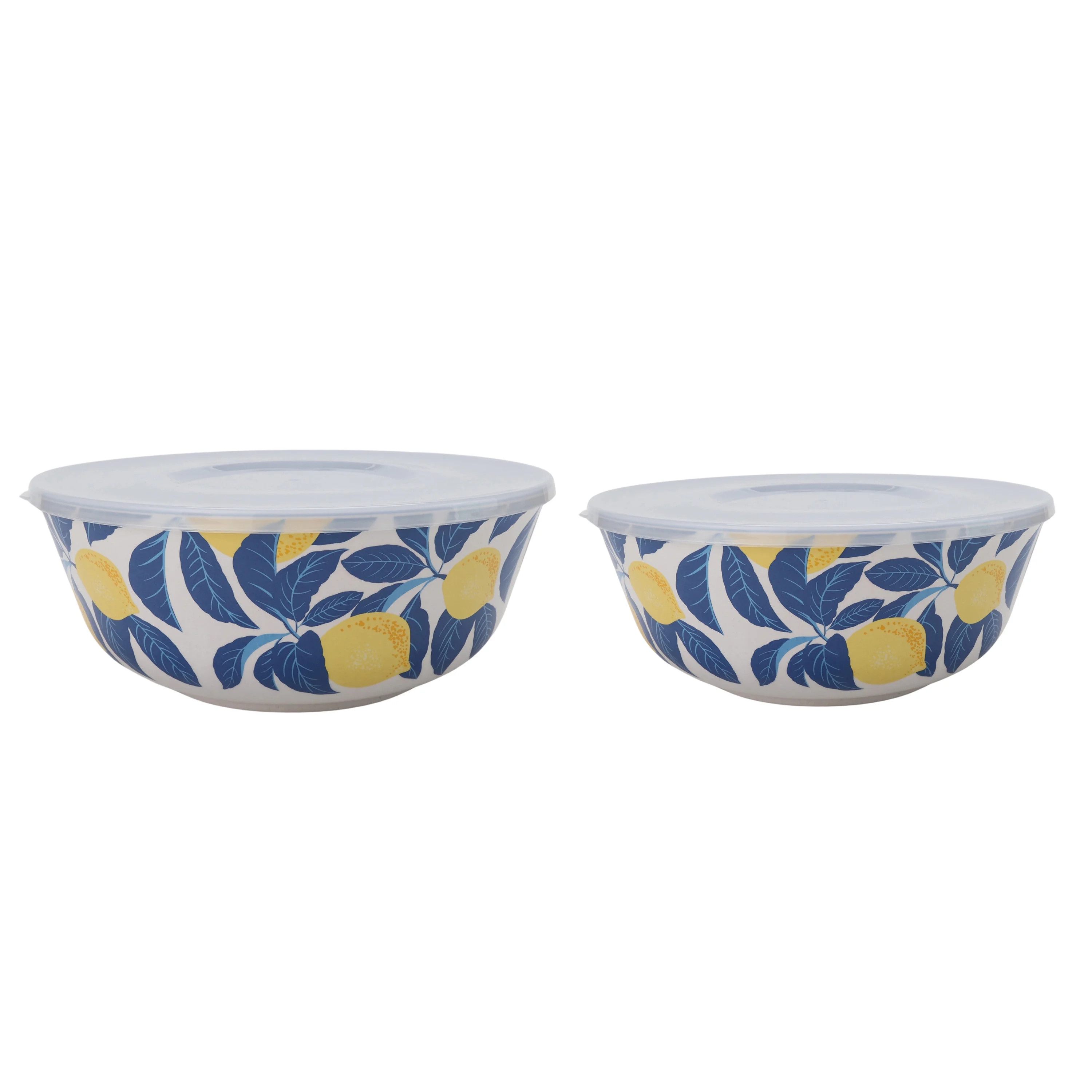 Mainstays by Becky G. & Alejandra Bamboo Melamine 4-Piece Serve Bowl Set, Lemon & Blue | Walmart (US)