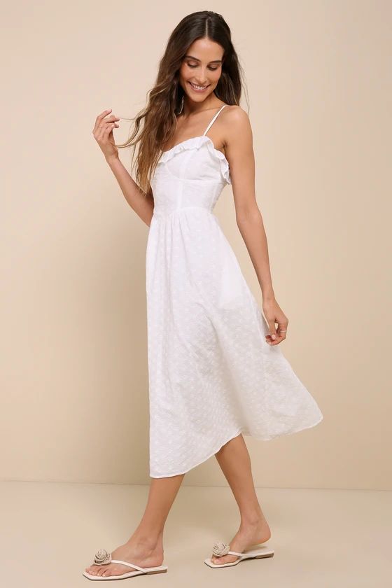 Lovely Weather White Embroidered Bustier Midi Dress with Pockets | Lulus