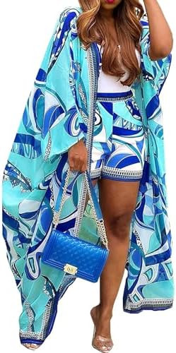 QegarTop Kimono Shorts Set for Women Two Piece Summer Vacation Outfits Flowy Beach Cover up Duste... | Amazon (US)