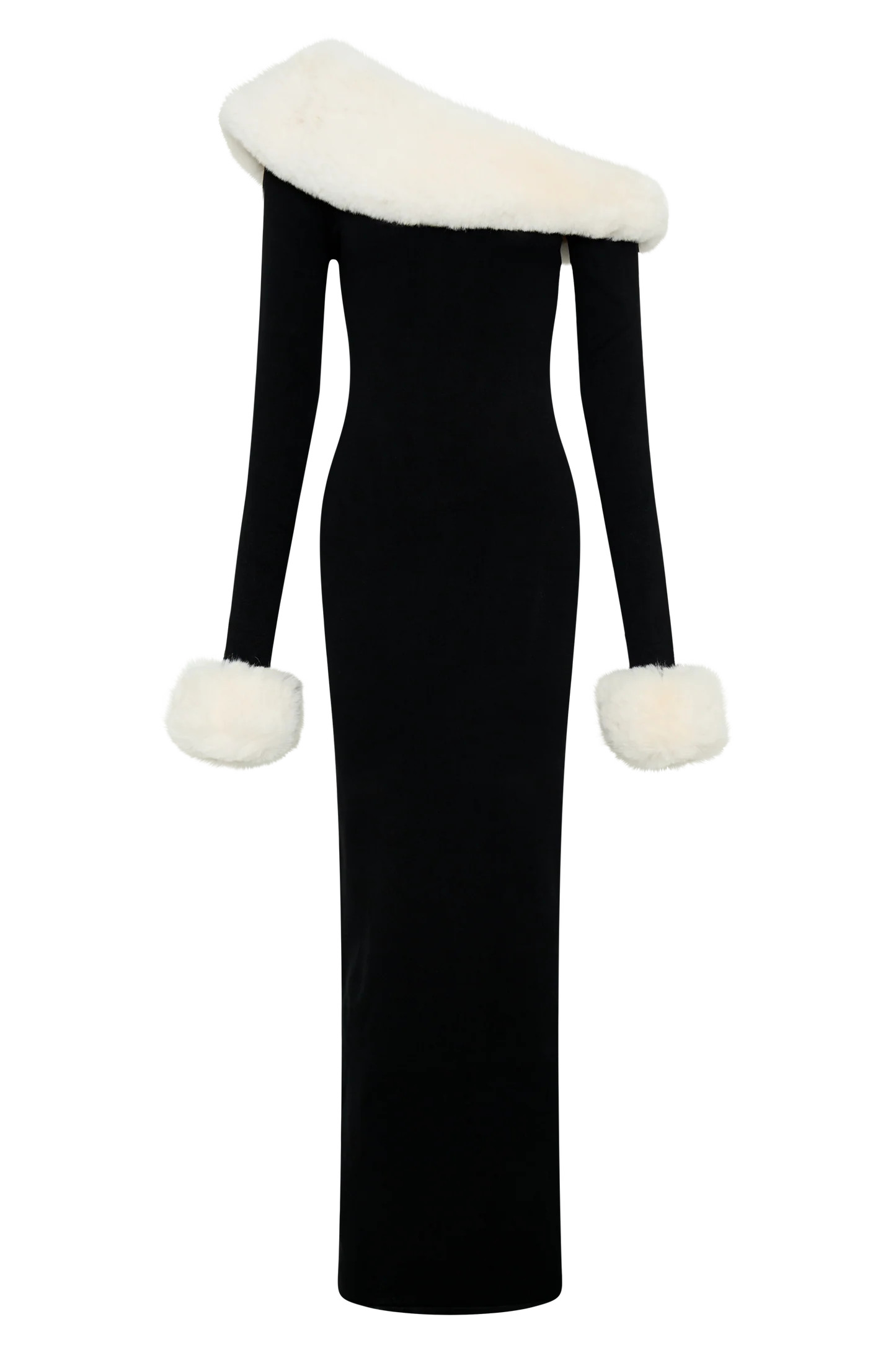 Faux Fur Knit Maxi Dress - Black/White | MESHKI US