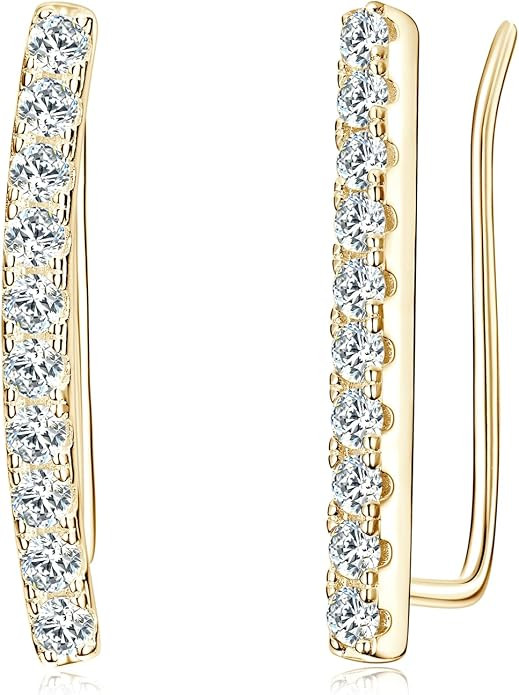 Moissanite Earring for Women Dainty Ear Climber Earrings 925 Sterling Silver Hypoallergenic Brill... | Amazon (US)