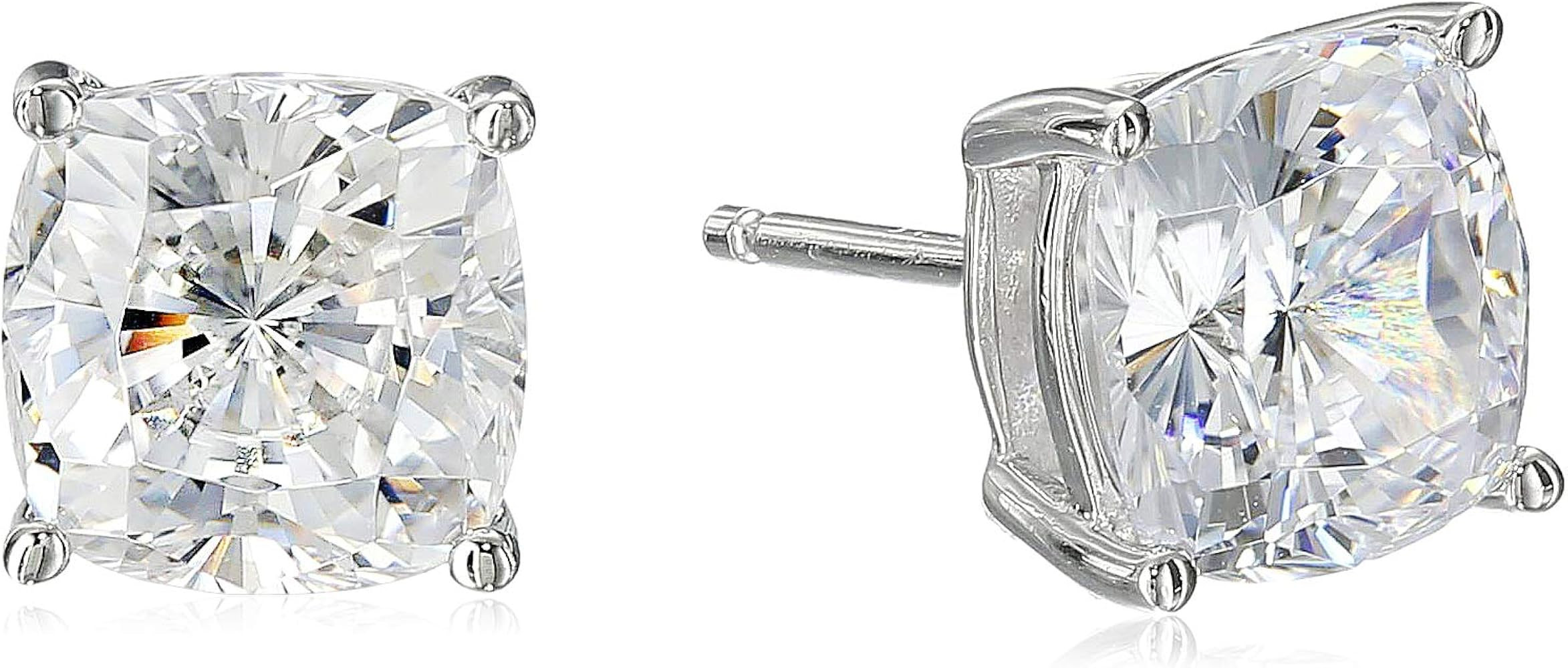 Amazon Essentials Platinum Plated Sterling Silver Cushion Cut Cubic Zirconia Stud Earrings | Amazon (US)
