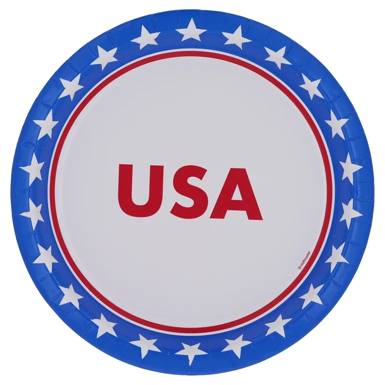 Way to Celebrate Patriotic Disposable Dinner Paper Plates, 9", Red, White & Blue, 8 Count | Walmart (US)