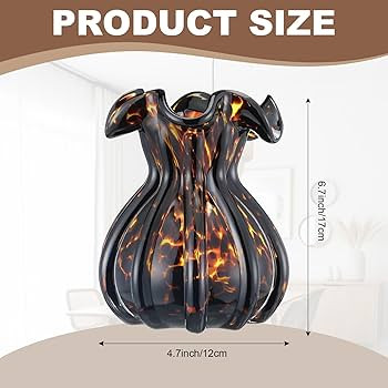 Ruffled Tortoise Glass Vase 6.5 Inches Tortoise Shell Print Vase for Living Room, Office, Wedding... | Amazon (US)