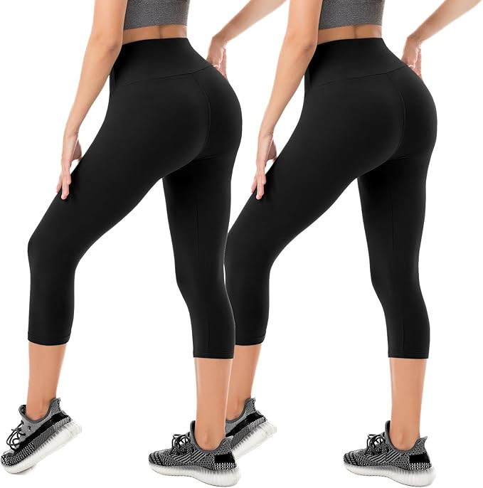 SINOPHANT Capri Leggings for Women - 2 Packs Buttery Soft Yoga Pants for Gym Athletic | Amazon (US)