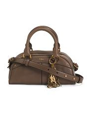 Made In Italy Leather Small Bowling Bag Satchel With Logo Charms | TJ Maxx