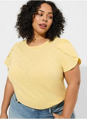 Cotton Slub Jersey Crew Neck Tulip Sleeve Tee | Torrid (US & Canada)