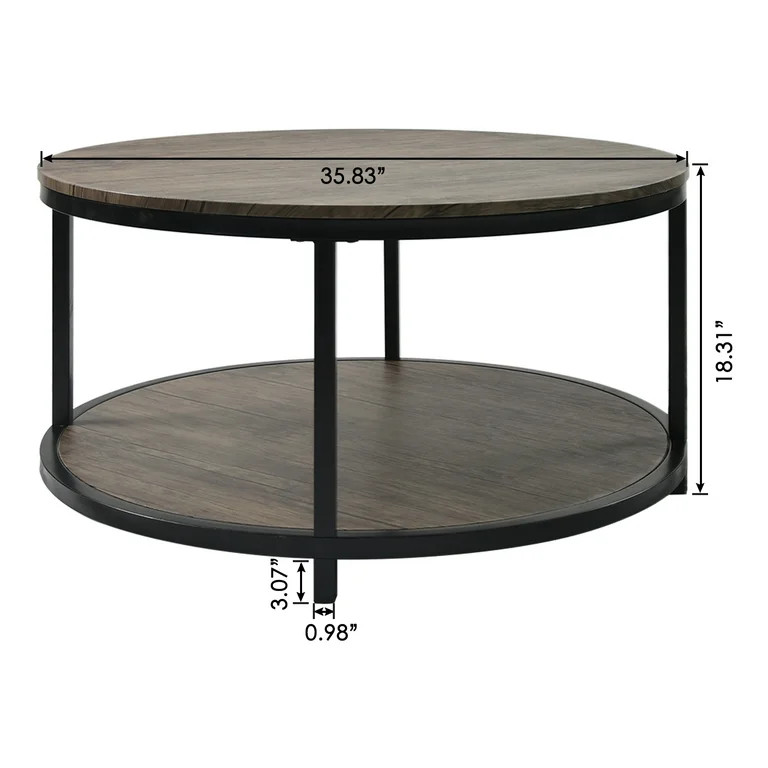S.Fyronti Modern Round Coffee Tables for Living Room, Wooden Top and Metal Shelf, Grey/Brown/Blac... | Walmart (US)