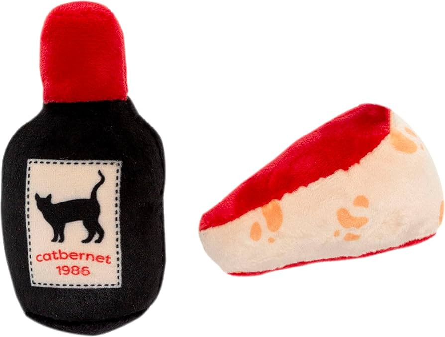 Pearhead Pet Cheese & Wine Cat Toys Set of 2 – Plush Catnip Toys with Crinkle & Rattle, Valenti... | Amazon (US)