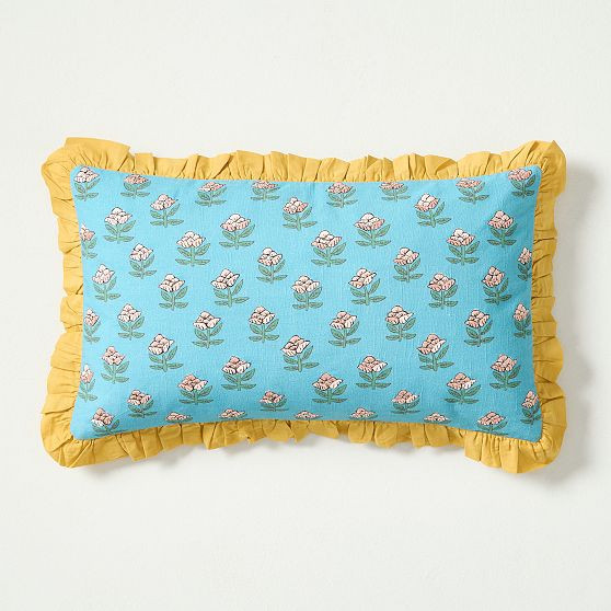 Rhode Begonia Print Pillow, Delphinium Blue, 12x21 | West Elm (US)