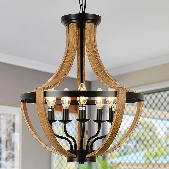 LAMSU Modern Farmhouse Chandelier, Dining Room Light Fixtures Over Table, 5-Light Chandeliers for... | Amazon (US)