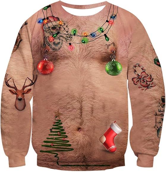 Idgreatim Unisex Ugly Christmas Crewneck Sweatshirt Novelty 3D Graphic Long Sleeve Sweater Shirt | Amazon (US)