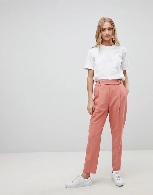 ASOS DESIGN Tailored Pleat Front High Waist Tapered PANTS With Button & Tab Detail | ASOS US