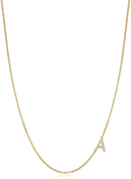 Amazon.com: Sideways Initial Necklace for Women, 14k Gold Filled Dainty Cubic Zirconia Sideways L... | Amazon (US)