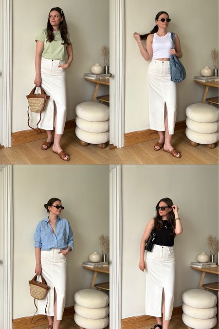 White denim midi skirt - how to style 