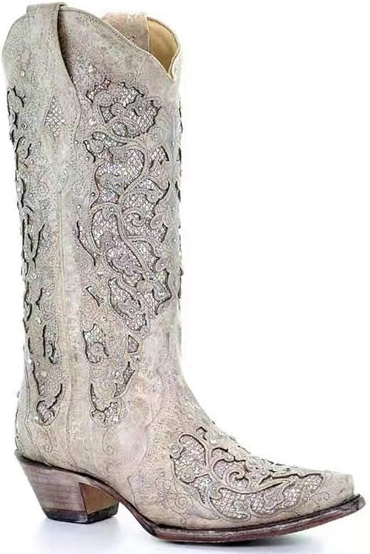 Huntarry Women's Mid Calf Cowboy Cowgirl Boots Embroidered Retro Square Toe Western Boots for Women | Amazon (US)