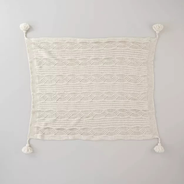 Chunky Cable Knit Tassels Throw Blanket Heathered Oatmeal - Hearth & Hand™ with Magnoli... | Target