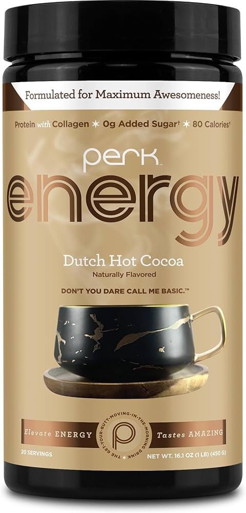 Perk Energy Original Dutch Hot Cocoa (20 Servings) - Gluten Free and Soy Free | Amazon (US)