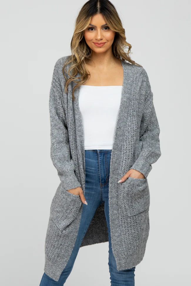 Grey Mixed Knit Chunky Cardigan | PinkBlush Maternity
