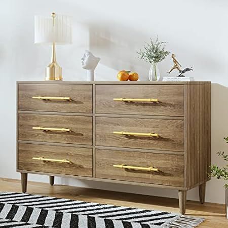 Knocbel Mid-Century Modern 6-Drawer Dresser with Golden Handles and Wooden Tapered Legs, Living Room | Amazon (US)