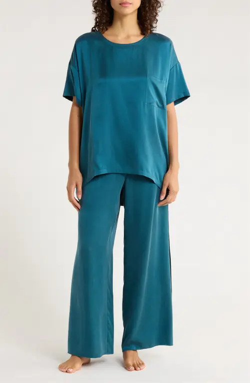 Lunya Washable Silk Pajamas in Piquant Teal at Nordstrom, Size X-Large | Nordstrom