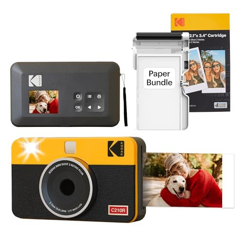 KODAK Mini Shot 2 Retro 4PASS 2-in-1 Instant Digital Camera and Photo Printer (2.1x3.4 inches) Initial 8 Sheets + 60 Sheets Bundle, Yellow | Amazon (US)