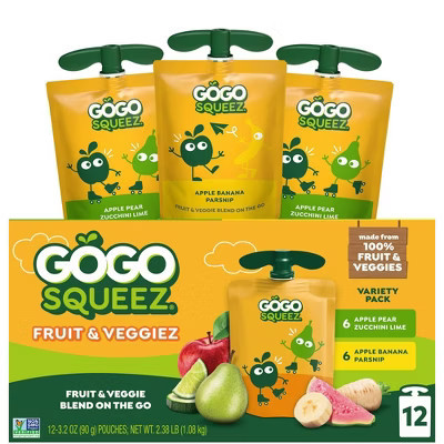 GoGo SqueeZ Fruit & VeggieZ Applesauce and Puree Variety Pack  Apple Banana Parsnip & Apple Pear Zucchini & Lime Pouches - 38.4oz/12ct | Target