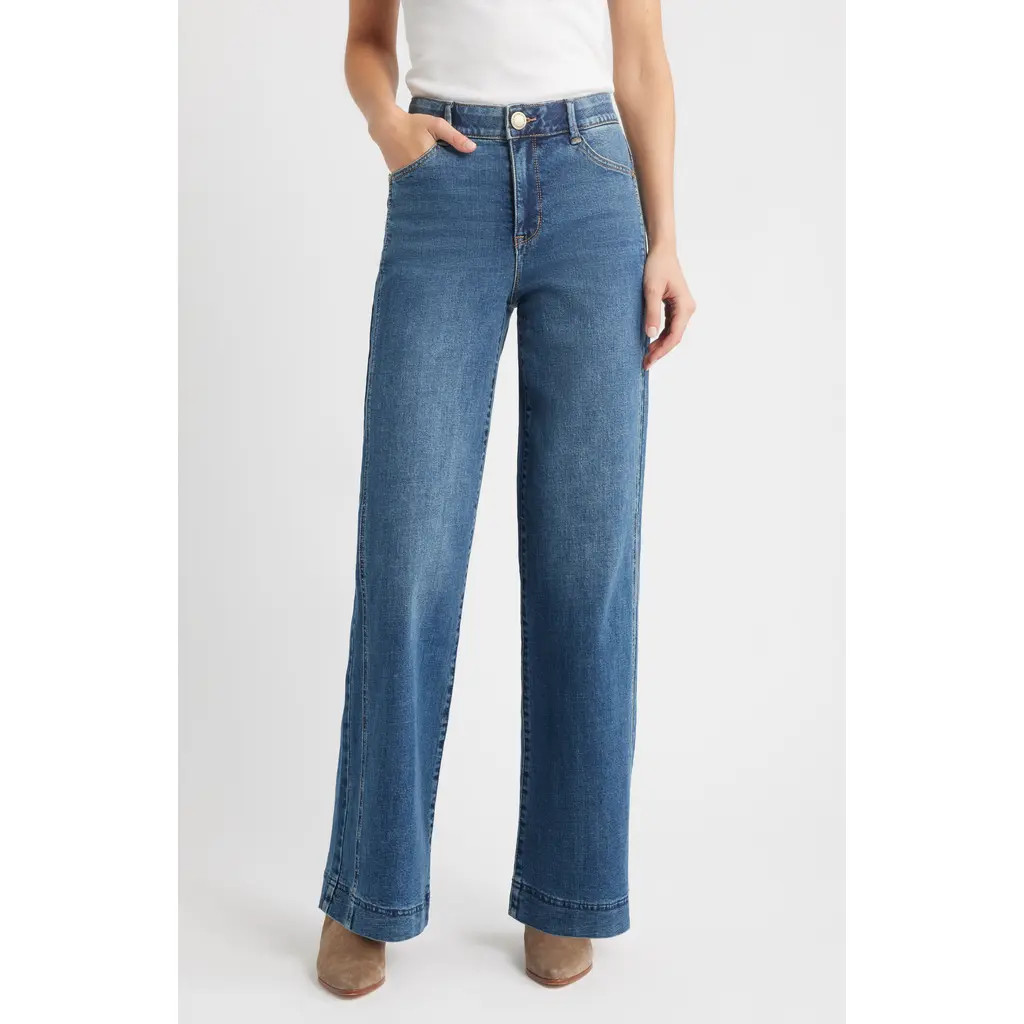 Wit & Wisdom Gracie 'Ab'Solution Skyrise Wide Leg Jeans in Mid Blue at Nordstrom, Size 00 | Nordstrom