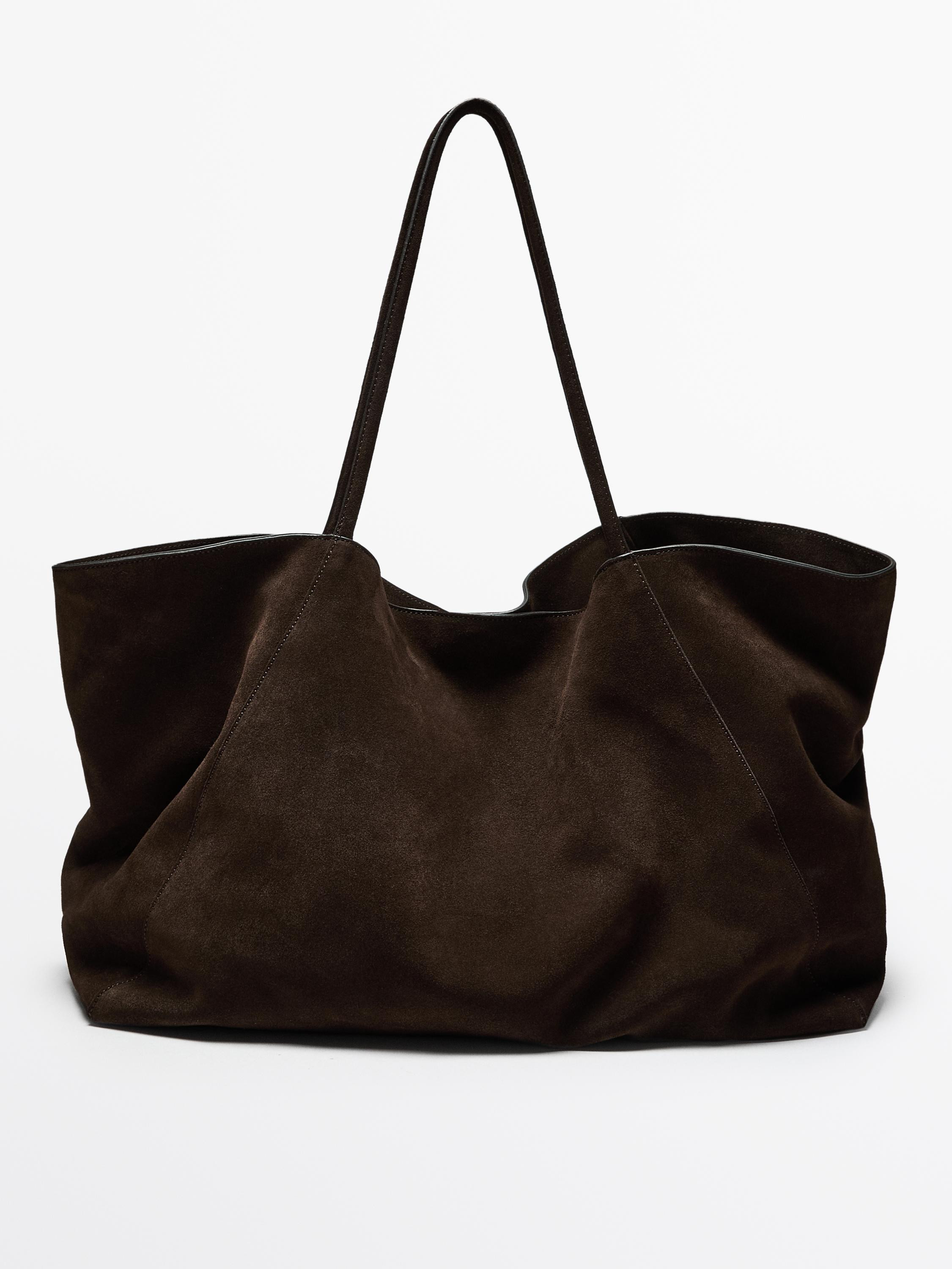 Split suede maxi shopper bag | Massimo Dutti UK
