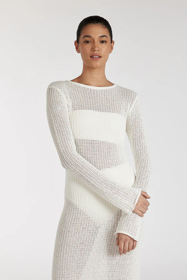 MARGOT OFF WHITE CREW NECK MIDI DRESS | DISSH