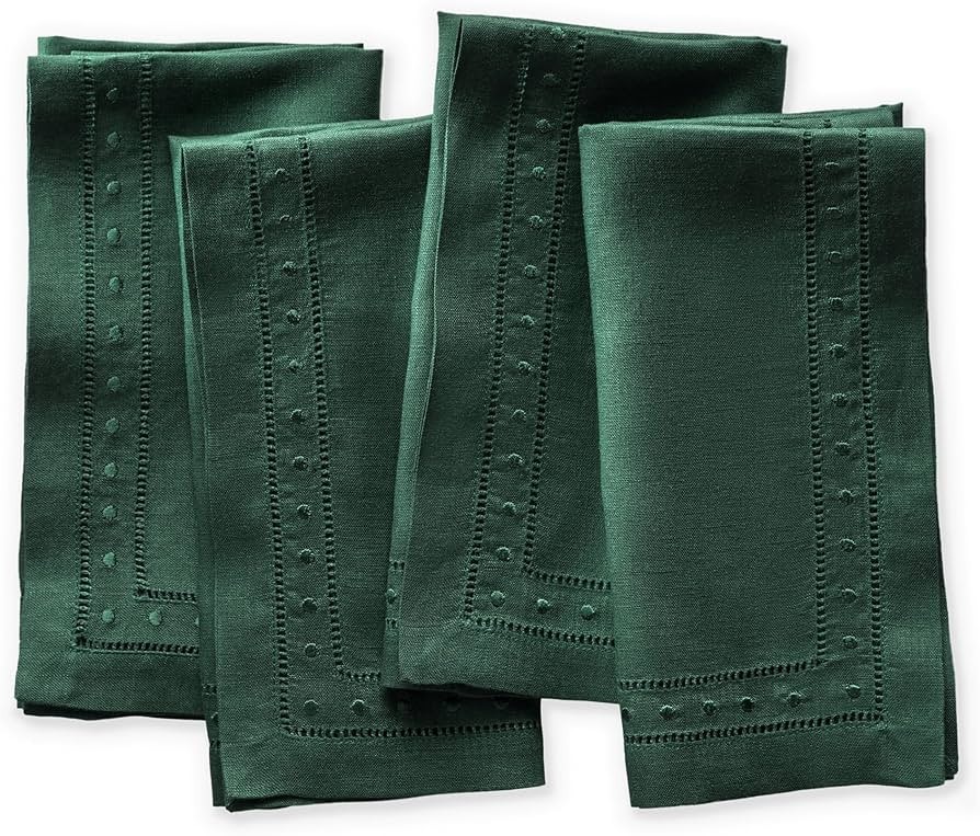 Cloth Linen Napkins - Forest Green 18 x 18 inch, Set of 4 Christmas Dinner Napkins Cloth with Emb... | Amazon (US)