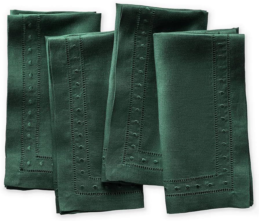 Cloth Linen Napkins - Forest Green 18 x 18 inch, Set of 4 Christmas Dinner Napkins Cloth with Emb... | Amazon (US)