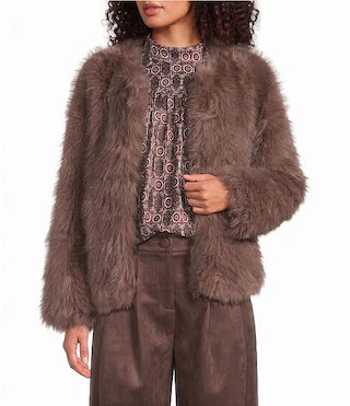 Faux Fur Scoop Neck Long Sleeve Jacket | Dillard's