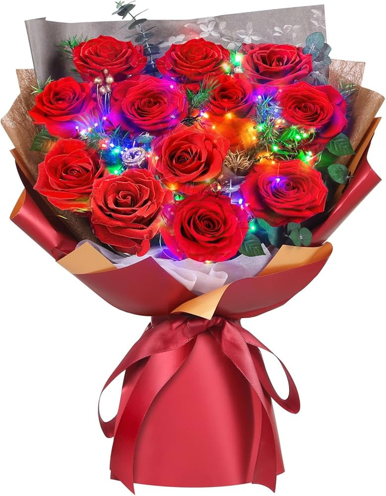ADDWel 12 Preserved Red Roses Bouquet - Real Roses That Last 3+ Years, Romantic Christmas, Annive... | Amazon (US)