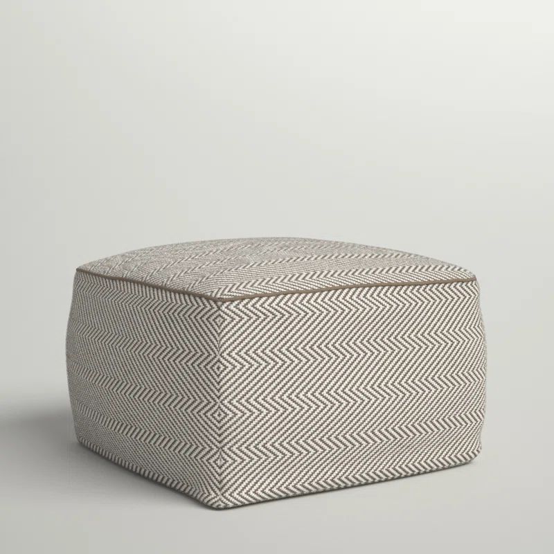 Ashburton Indoor/ Outdoor Chevron Neutral Gray/ White Cuboid Pouf | Wayfair North America