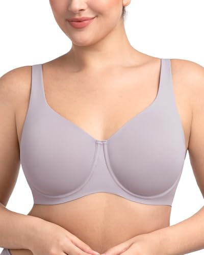 HSIA Minimizer Bras for Women Plus Size Full Coverage Unlined T Shirt Bra Seamless Underwire Cool Comfort Daily Bras Grey Purple | Amazon (US)