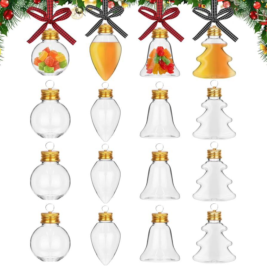 16Pcs Clear Fillable Christmas Ornaments, Fillable Booze Balls for Christmas Tree Hanging Decorat... | Amazon (US)